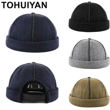 TOHUIYAN,, Ретро стиль, вязаная шапка для мужчин, без полей, кожа, Череп, шапка, Осень-зима, теплая шапочка, шапки, хип-хоп, матросские кепки, регулируемые