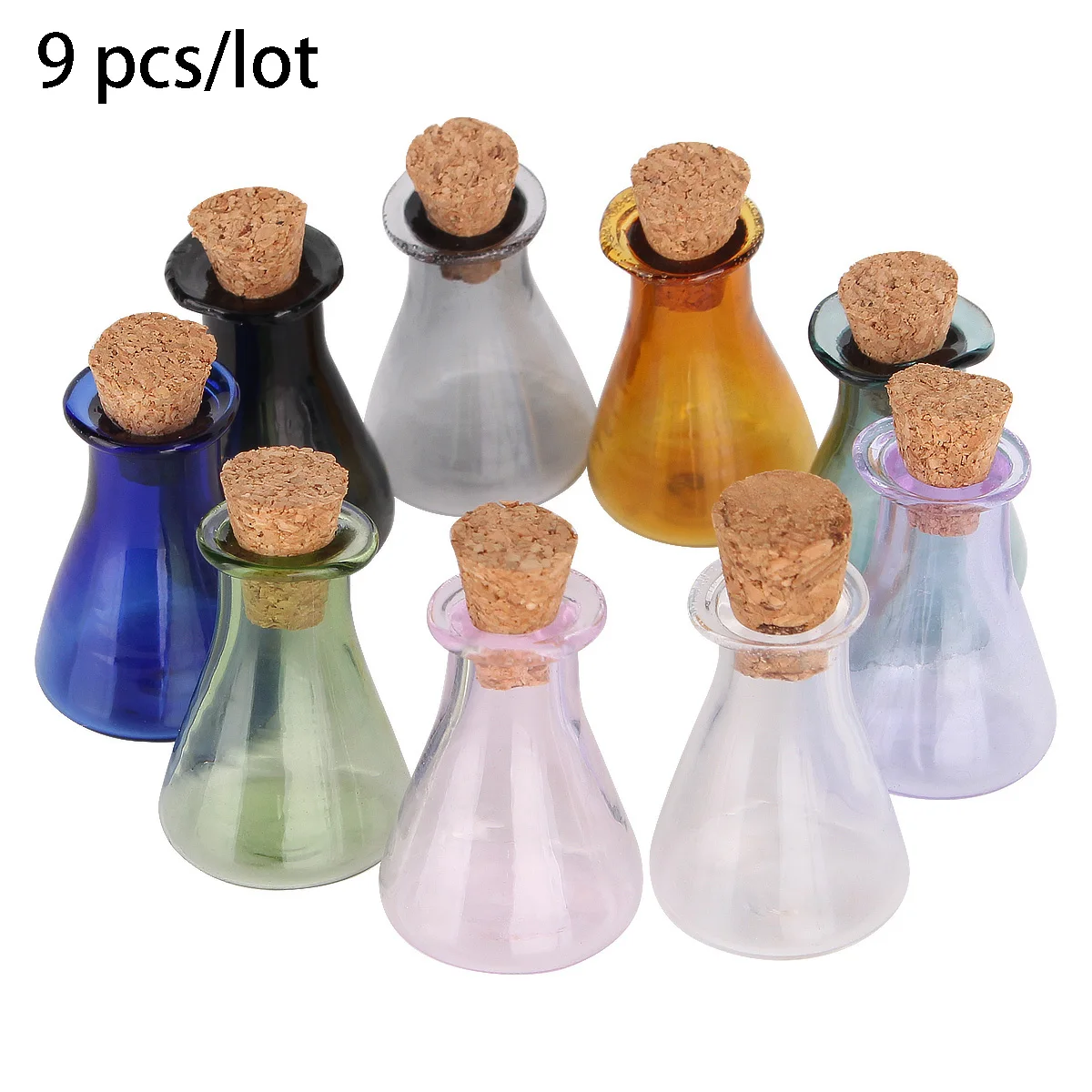 9 Stuks/partij Mini Gekleurde Glazen Flessen Met Kurk Miniatuur Flesjes Tiny Kolf Containers Voor Bruiloft Gunsten|Opslag Flessen & Potten| - AliExpress