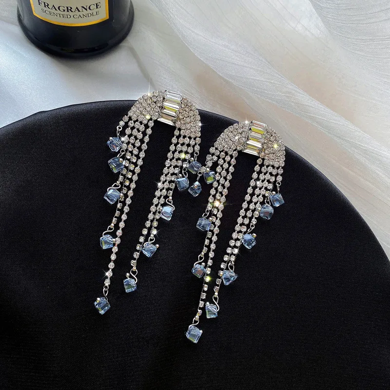 Модные роскошные длинные серьги с кисточками из кубического циркония для женщин