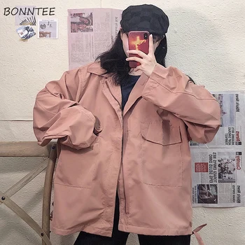 

Basic Jackets Women BF Style Retro Newest Spring Trendy Loose Vintage All-match Zipper Solid Feminino Coats Student Chic Outwear