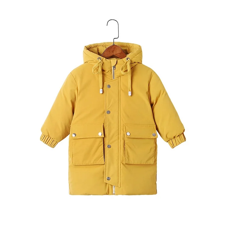 J123-Yellow Г. Зимние белые пуховые пальто для девочек и мальчиков школьная Детская уличная утепленная Длинная ветровка с капюшоном Детская верхняя одежда - Цвет: J123-Yellow