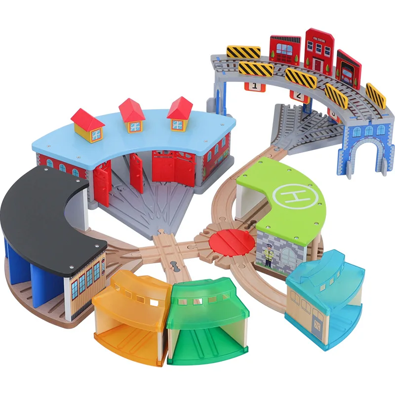 Wooden Car Parking Garage Level Garage Playset For Toddlers With Tracks