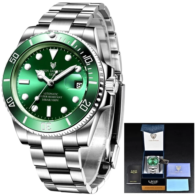 2021 LIGE New Watch Men Automatic Mechanical Tourbillon Clock Fashion Sport Diving Watch 100ATM Waterproof Luminous Watches Mens 6