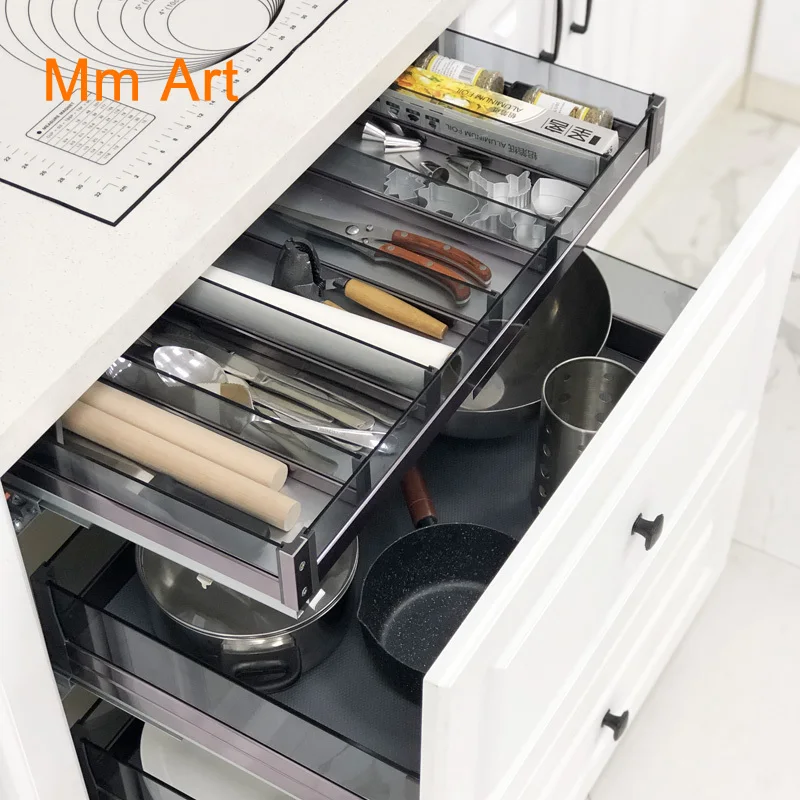 Drawer-Type Tempered Glass Kitchen Cabinet Storage Dish Rack