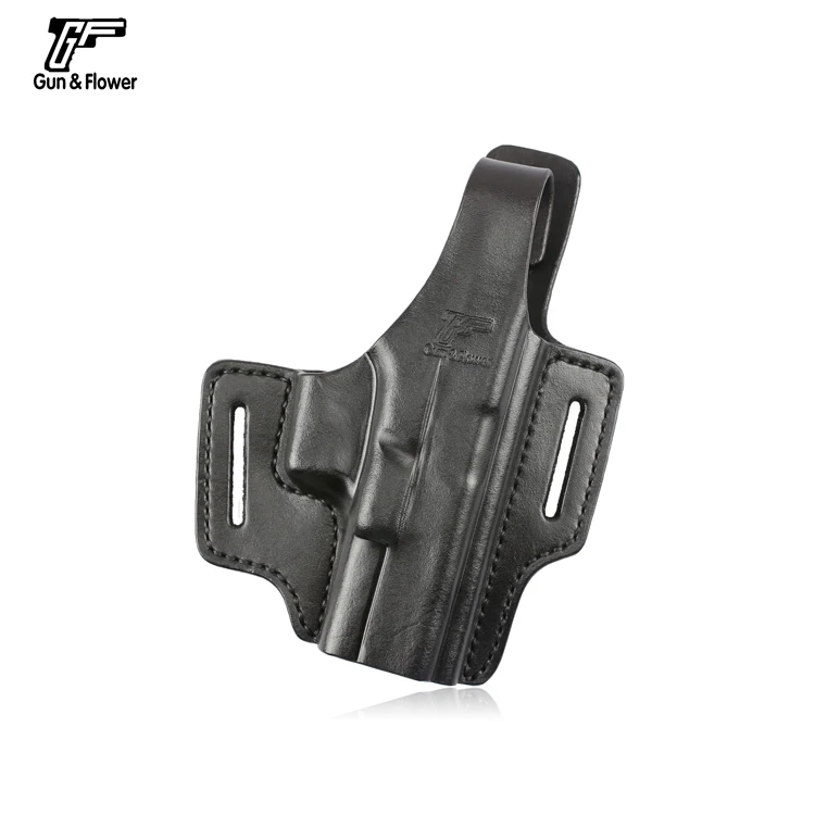 Пистолет с цветочным рисунком Glock 17/22/31 скрытый OWB кожаный мешок с открытым верхом два слота ремень правая рука кобура для пистолета - Цвет: Черный цвет