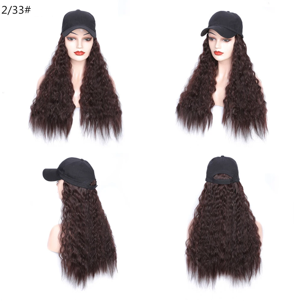 Chestnut Парик женские длинные волосы мода утка язык шляпа парик все-в-одном женский летний сетчатый красно-черный длинный прямой натуральный полный комплект головы - Цвет: Chestnut