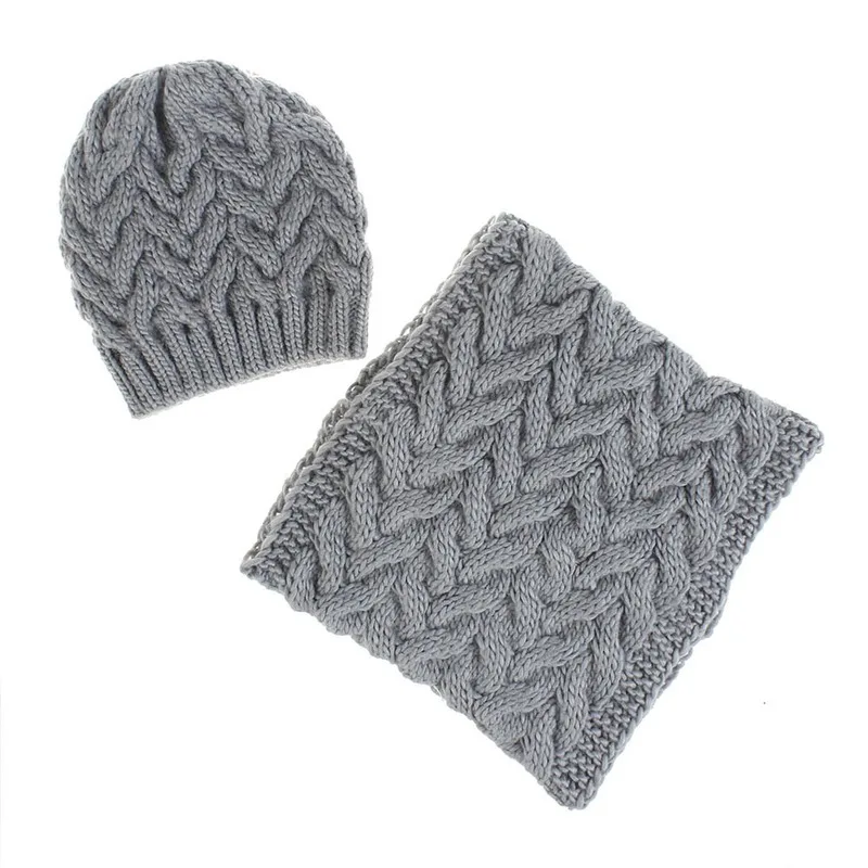 light grey Зимняя вязаная шапка, шарф, костюм, женская теплая вязанная шапочка, плетеная шерстяная шапка, уличная шапочка, костюм для верховой езды, зимние шапки для мужчин, шапка - Цвет: light grey
