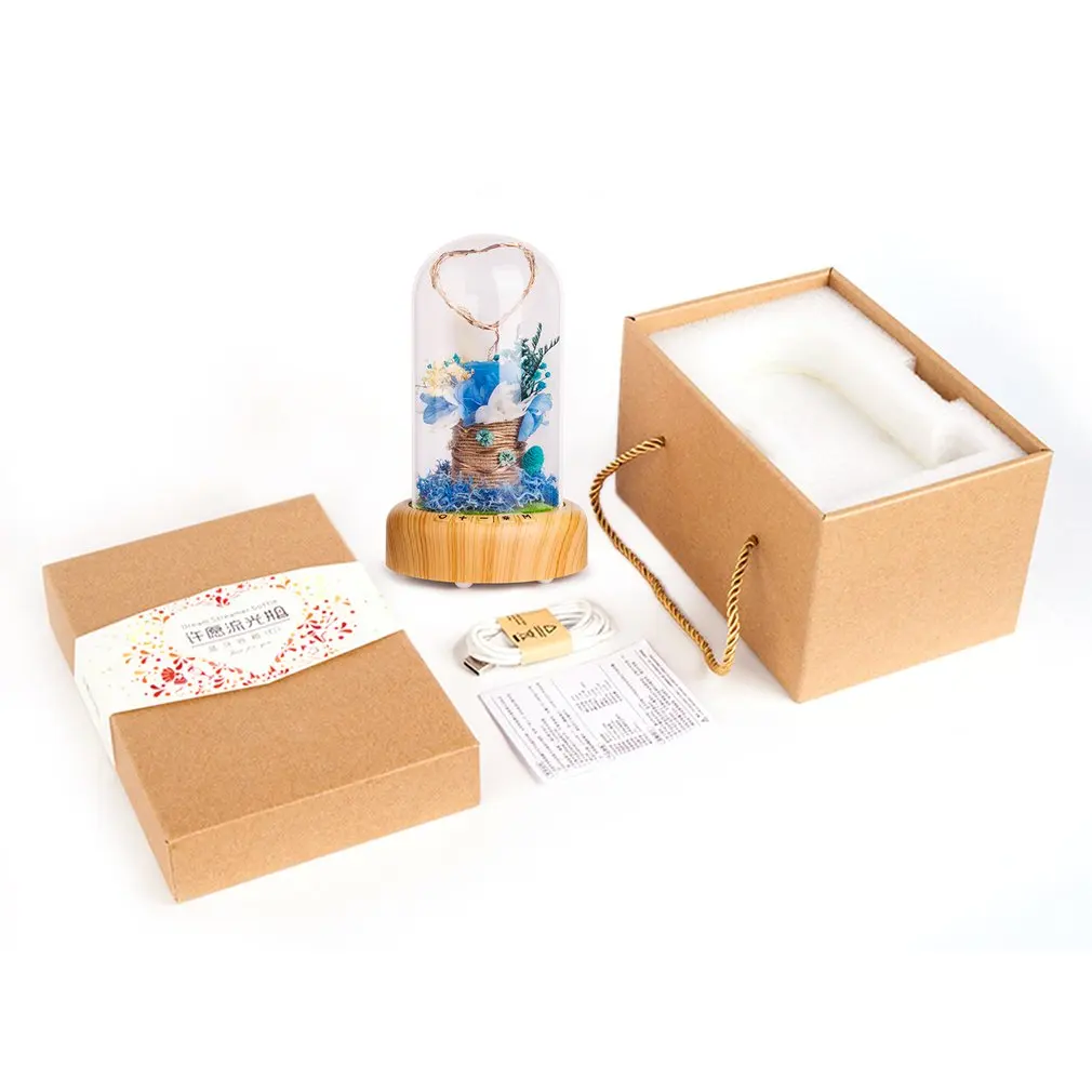 

Rose Streamer Bottle LED Night Light Rechargeable Wireless Bluetooth Speaker with Flower in Glass Decoration Table Lamp