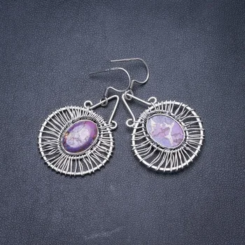 

Natural Copper Turquoise Handmade Unique 925 Sterling Silver Earrings 2" Y3199