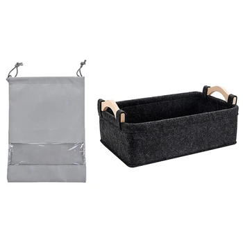 

1x Nordic Black Felt Cloth Desktop Storage Basket with Handles S & 10 Pieces 32X43CM Shoes Bag