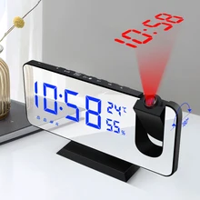 Led Digitale Wekker Tafel Horloge Elektronische Desktop Klokken Usb Wakker Fm Radio Tijd Projector Snooze Functie 2 Alarm