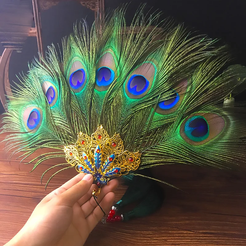 Peacock Feather Fan Open Screen Phoenix Hand-held Accessories, Female Chinese Style Costume Shooting Photo Fan, Home Decorations