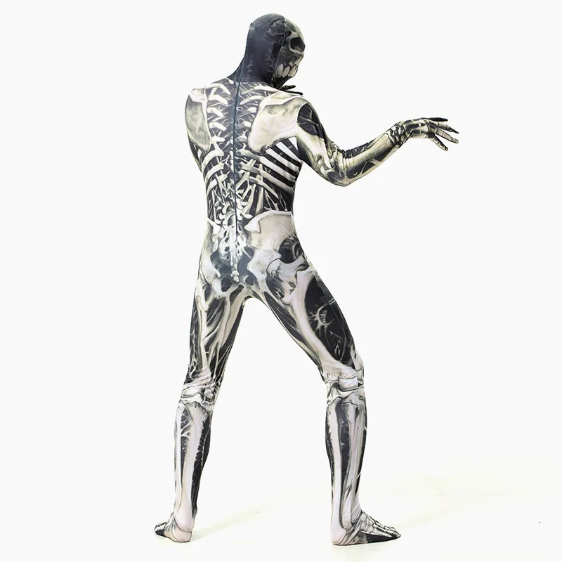 Высокое качество Хэллоуин Призрак Череп Зомби ужасный Косплей Костюм Zentai всего тела костюм комбинезоны для взрослых мужчин комбинезон