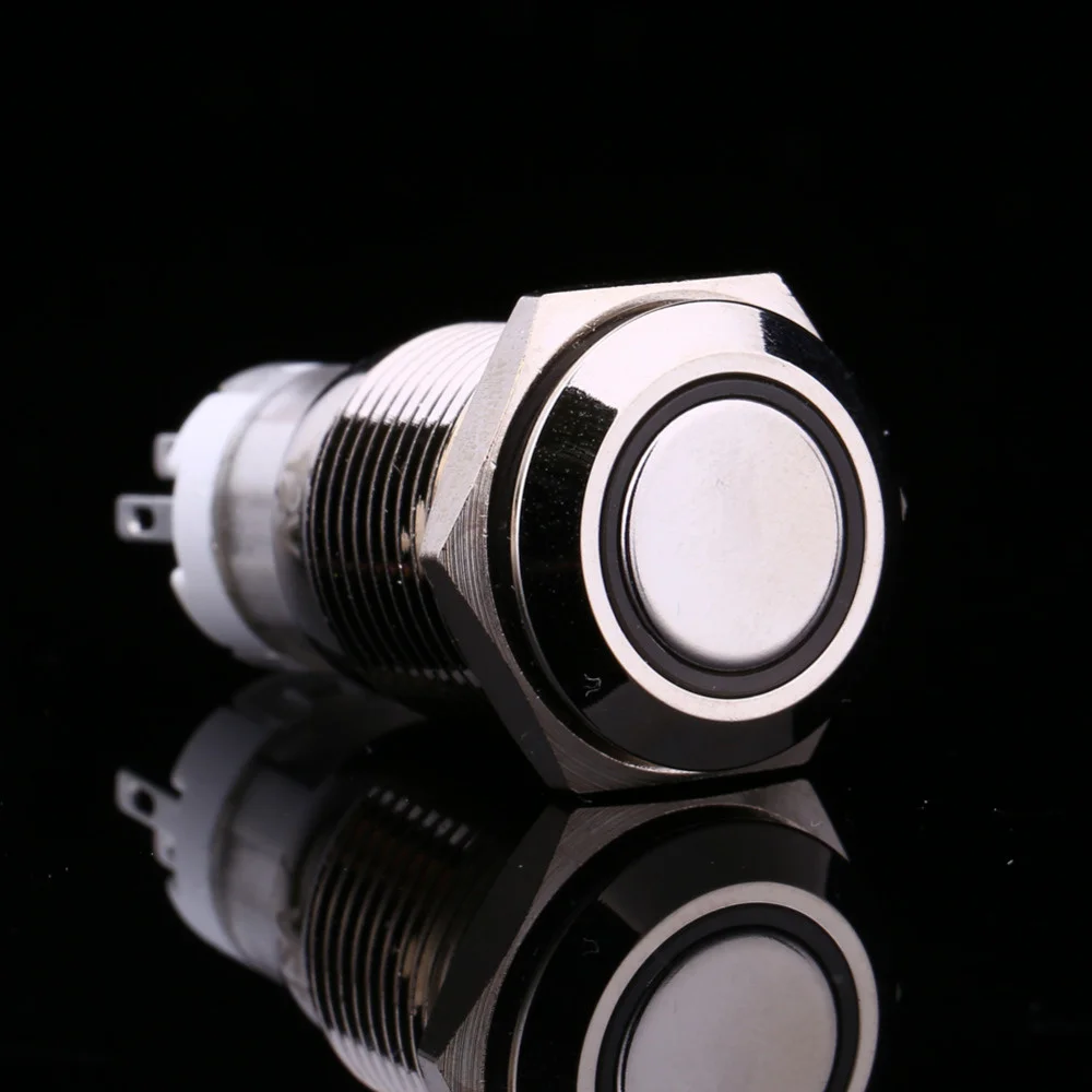White Light On-off 12V 16mm 3A/250VAC Car Auto Metal LED Power Push ...