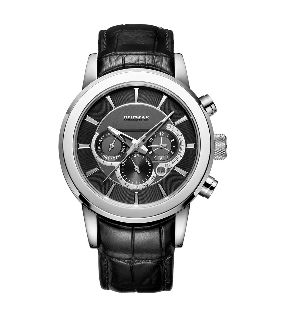 RUIMAS Mechanical Business Watch Men Top Brand Luxury Waterproof Date Calendar 24 Hour Leather Wristwatch Relogio Masculino 6767