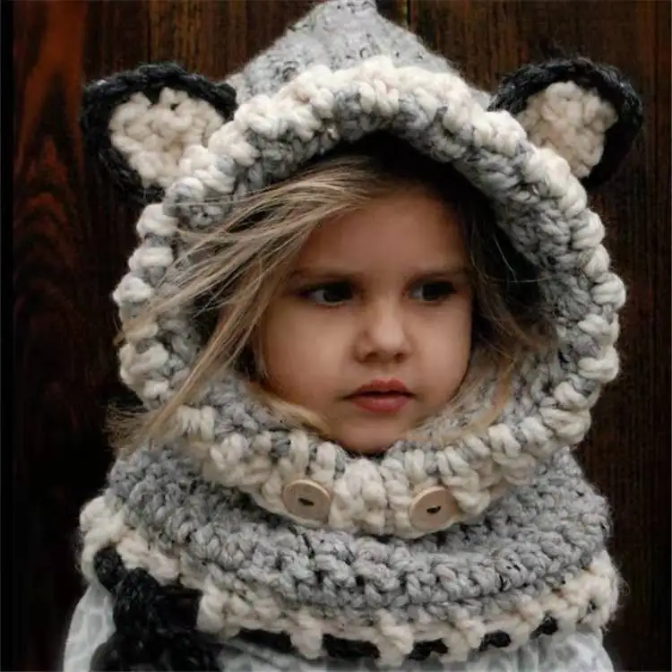 Детские вязаные шерстяные шапки с изображением лисы hats4-8 лет