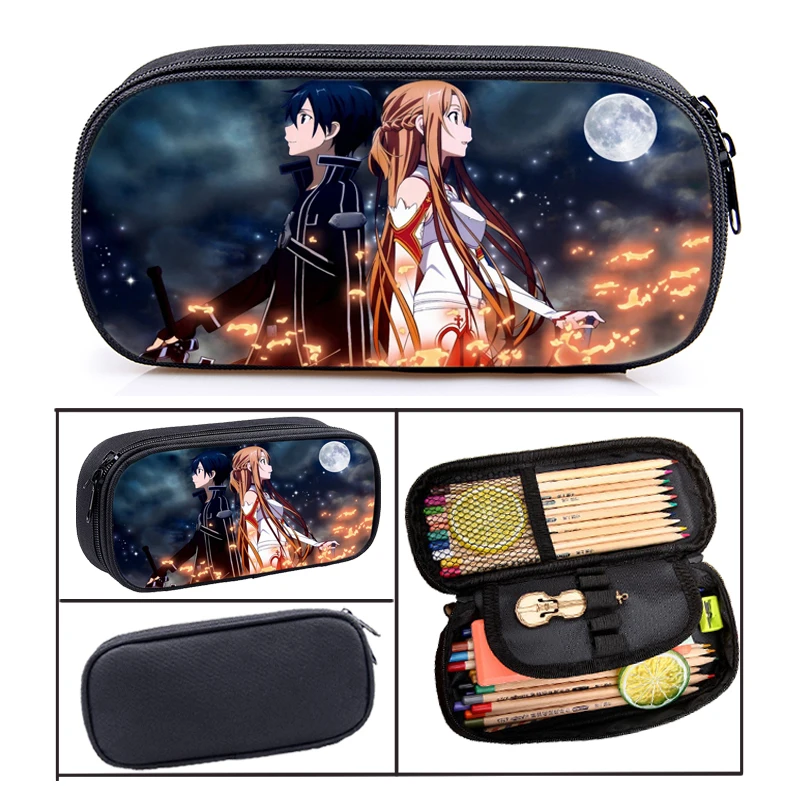

Sword Art Online Anime Kirigaya Kazuto Cosmetic Case Double Layer Pencil Bag Children Storage Bags Purse Student School Supplies