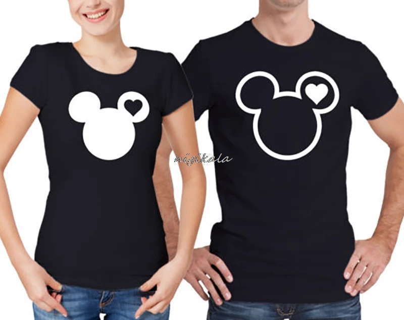 

T Shirt Minnie Mickey Tshirt Mickey Couple Tops Plus Size T-shirt Cotton Couple Shirt Set Gift for Boyfriend Black Grey XS-XXXL