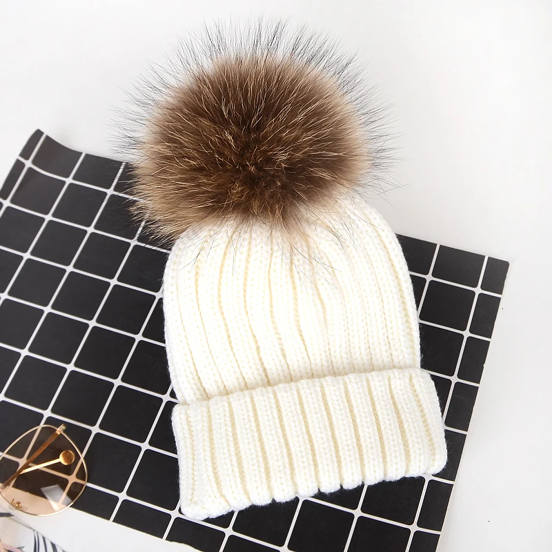 Winter Brand Female Fur Pom Poms hat Winter Hat For Women Girl 's Hat Knitted Beanies Cap Hat Thick Women Skullies Beanies