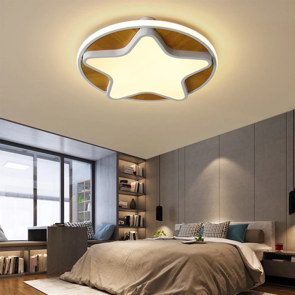 Moderne LED Stern Deckenleuchte mit Fernbedienung Dimmbar Holz ...