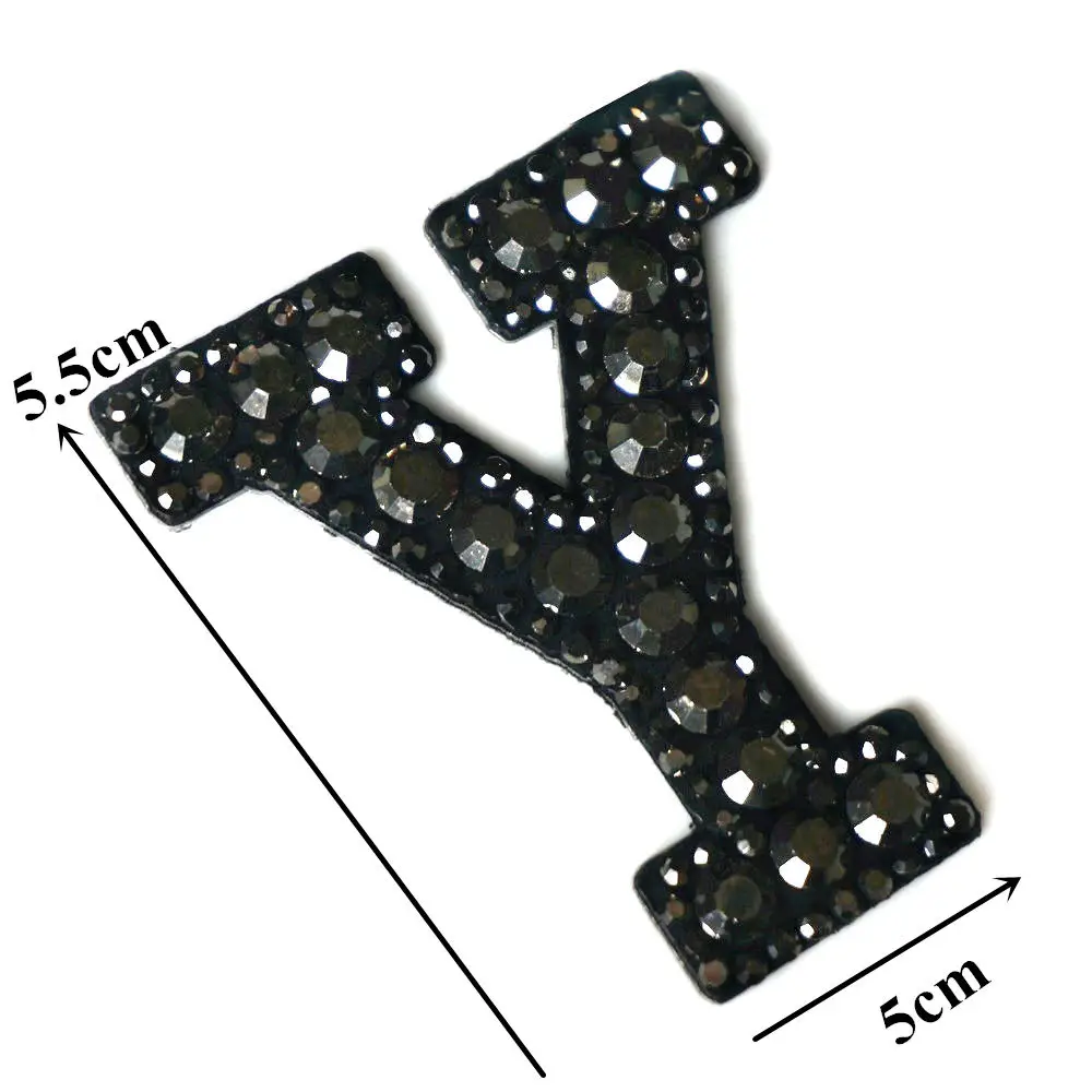 Черные стразы 26 букв алфавита ABC пришить железные нашивки блестящие Значки для имени DIY платье джинсы Аппликации украшения - Цвет: Y