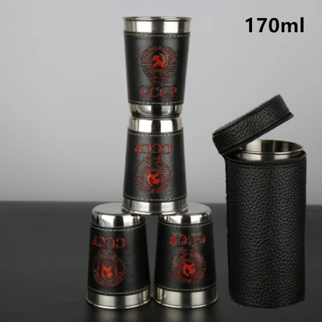170ml leather sleeve 30 компл./лот 4 шт./компл. полированное Вино Кубок выстрел Стекло 70 мл 170 Нержавеющая сталь Портативный кружка кожаная сумка комплект Кофе стакан - Цвет: 170ml leather sleeve