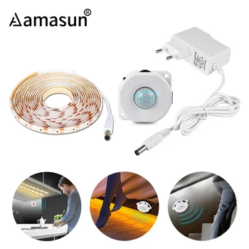 

12V PIR Motion Sensor Cabinet Light Waterproof 1M - 5M Adhesive LED Strip for Stairs Bedroom Closet Wardrobe Night Kitchen Light