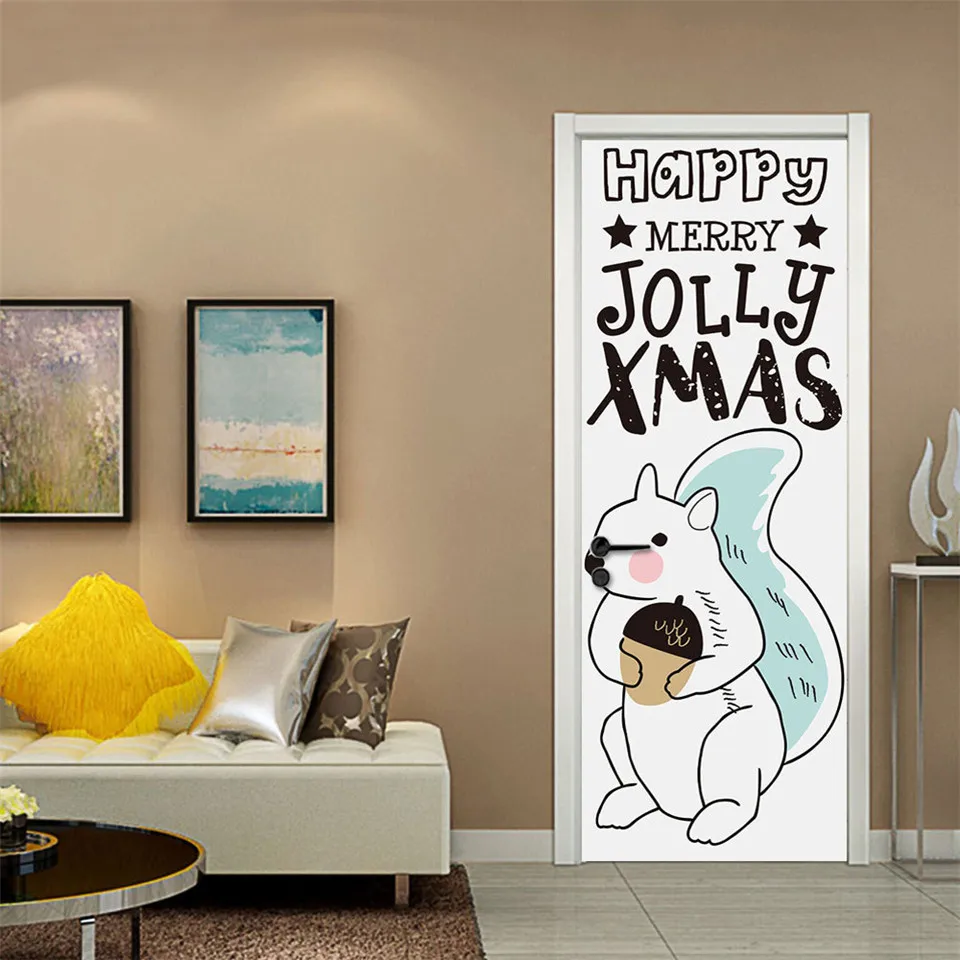 Скандинавские Мультяшные наклейки на дверь ПВХ самоклеющиеся водонепроницаемые Обои Съемные DIY настенные наклейки детская комната украшение дома плакат