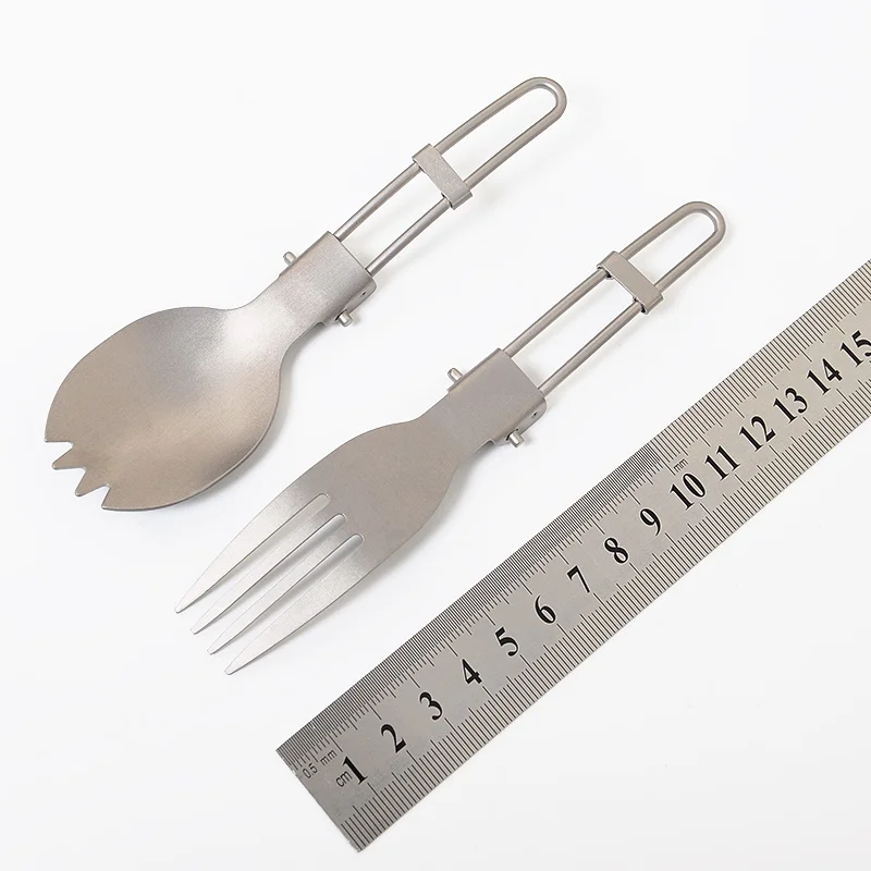 

Foldable EDC Spork Outdoor Mini Portable Spoon Fork Lightweight Camping Backpacking Cutlery Titanium Fork Spoon