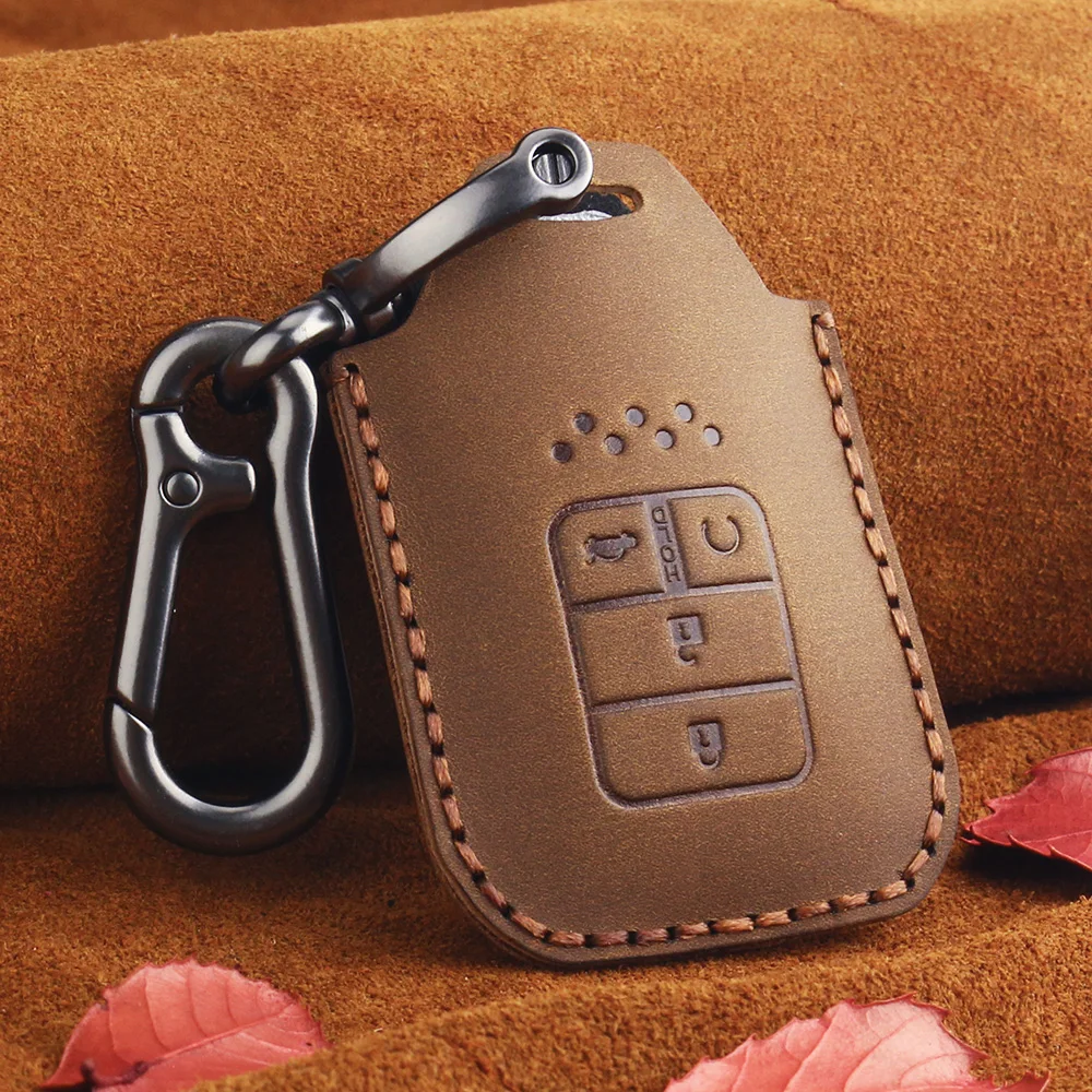 Dandkey Автомобильный Дистанционный Брелок чехол из натуральной кожи для Honda CRV пилотное соглашение Civic Fit автостайлинг без ключа - Название цвета: 4 BT Brown