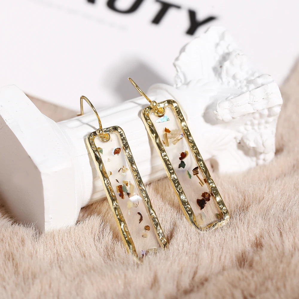 

Boho Gold Alloy Frame Geometric Rectangular Transparent Resin Earrings For WomenPunk Dangle Earring Brincos Statement Jewerly