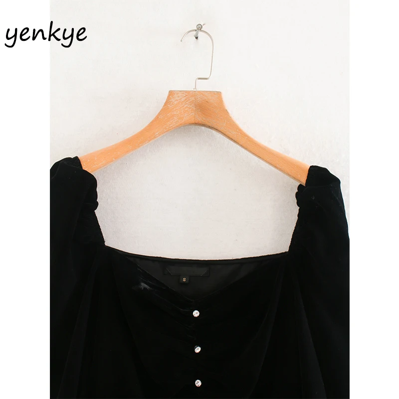 Модное женское винтажное черное бархатное мини платье сексуальное весеннее