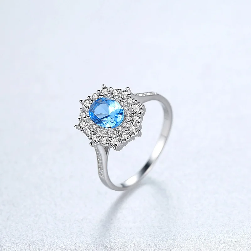 Sapphire DOTEFFIL высокое качество Небесно голубой топаз блестящие кольца для женщин 925 пробы Серебряный цветок Свадебные обручальные кольца ювелирные изделия - Цвет камня: Sapphire