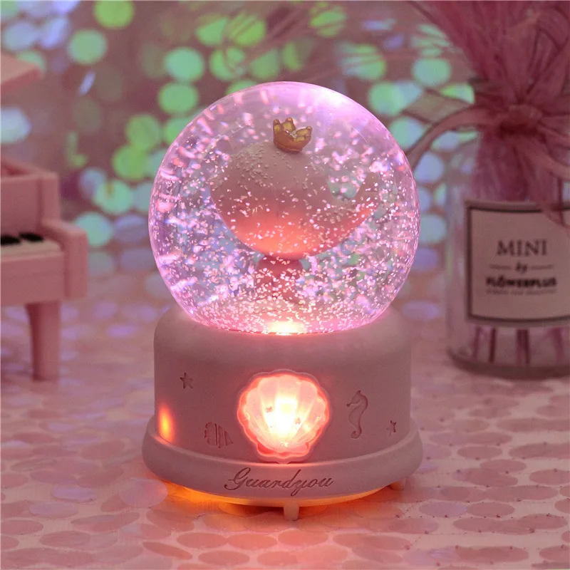 

Cartoon Shell Dolphin Light Snow Crystal Ball Music Box Small Night Lamp Birthday Gift Colorful Lights Music Box