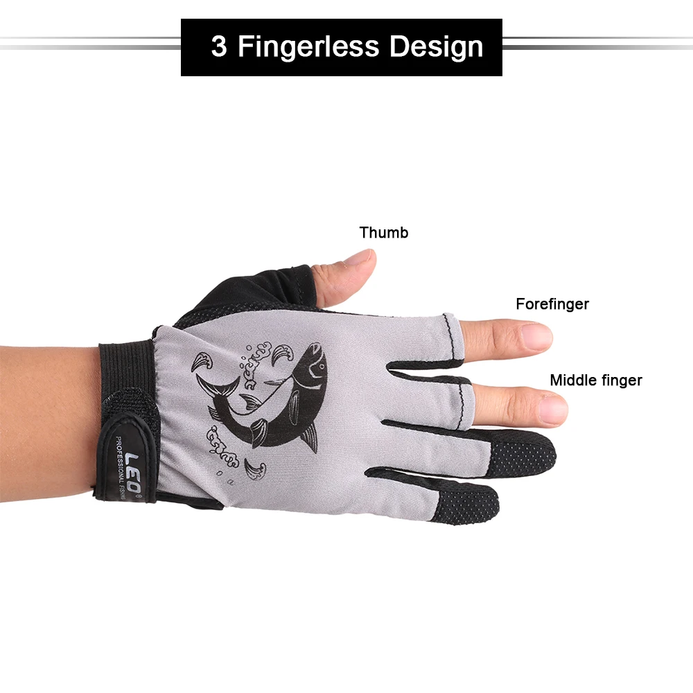 1 Pair 3 Fingerless Fishing Gloves Breathable Quick Drying Anti-slip Cycling Camping Running