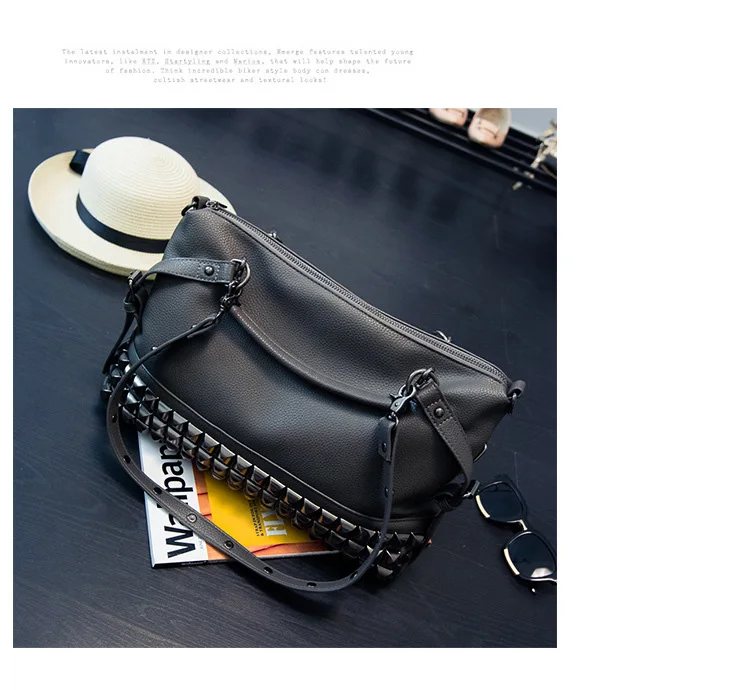 Черная украшенная заклепками сумка на плечо в готическом стиле с заклепками винтажный кошелек через плечо Большая вместительная кожаная сумка для женщин