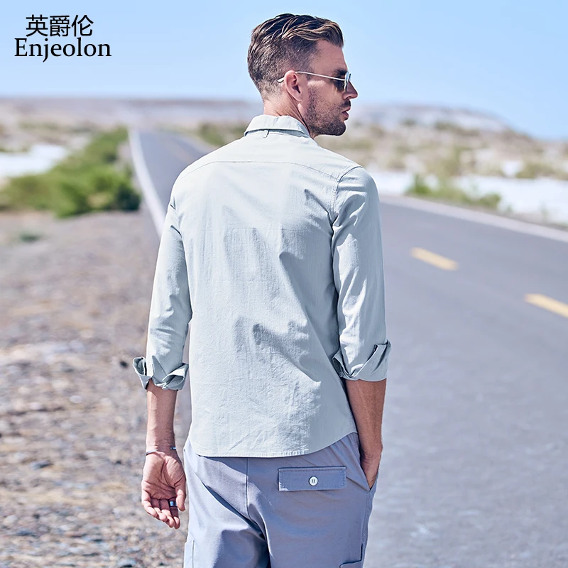 Enjeolon, Осень-зима, мужские повседневные рубашки, Camisa Masculina, длинный рукав, отложной воротник, рубашка, модная одежда, CX2541-1