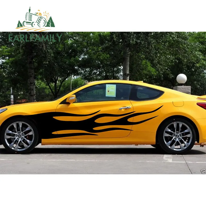 EARLFAMILY, 200 см x 38,4 см, 2x, пламя, горячий огонь, графика, автомобильная наклейка, s, дверные наклейки, авто виниловые наклейки для украшения автомобиля