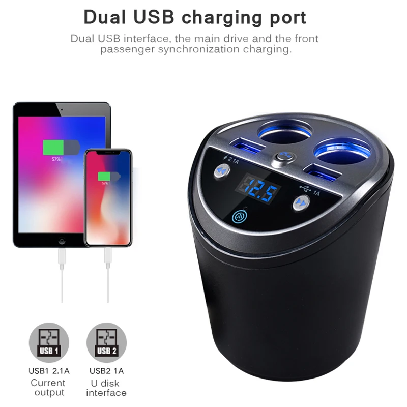 Bluetooth беспроводной автомобильный fm-передатчик MP3-плеер держатель чашки Handsfree автомобильный комплект fm-радио двойной Usb автомобильный прикуриватель