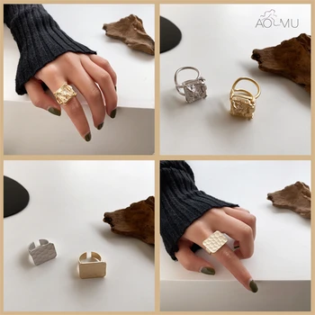 

AOMU Geometric Irregular Surface Unevenness Honeycomb Matt Retro Opening Adjustable Metal Rings for Women Girls Party Jewelry