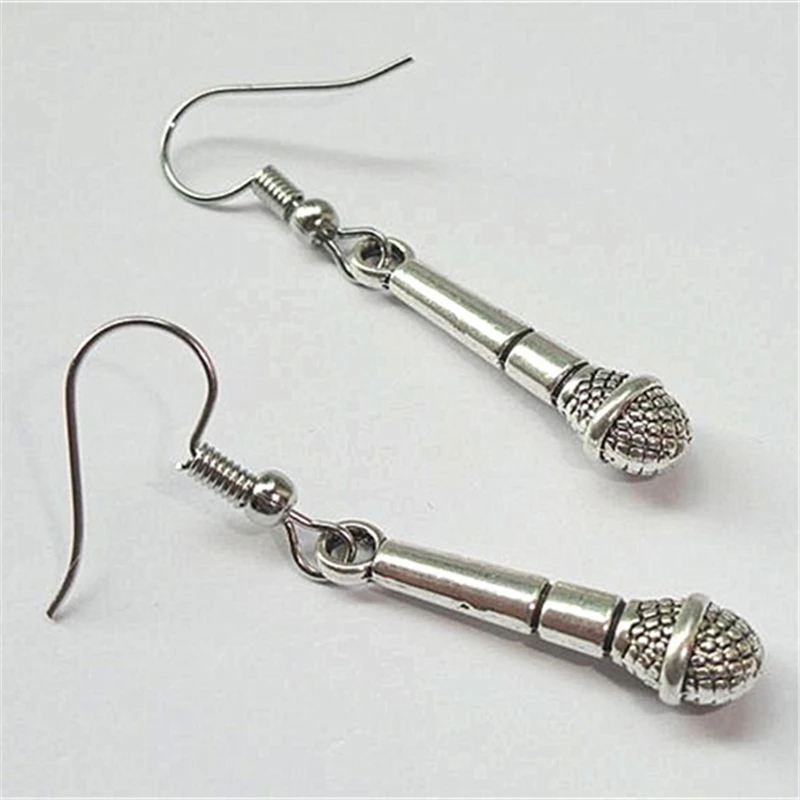 Antique Silver Color Microphone Earrings, Microphone Earrings, Music