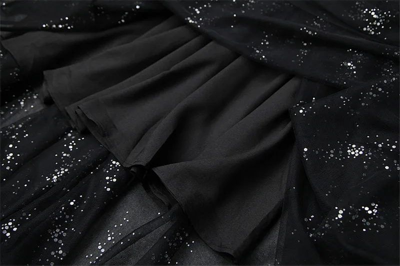 Модное женское платье для подиума, Осень-зима, дизайнерское платье с длинным рукавом, с бриллиантами, с блестками, вязаный свитер, из кусков, Тюлевое, вечерние, черное