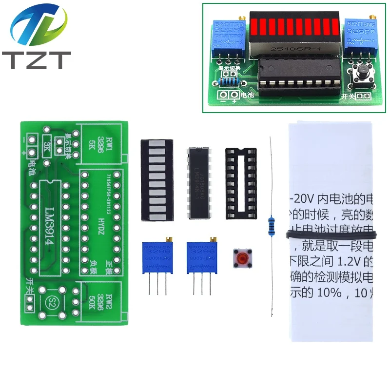 1/3 Stück LM3914 10-Segment 3,7V Lithium 12V Batteriekapazitätsanzeige Modul Leistungspegel-Tester LED-Anzeige Elektronisches DIY-Set – Detail 7