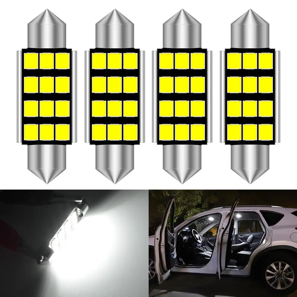 4PCS 36mm 12V 4 LED Plate Car Interior Dome Reading,License,Plate,Trunk Lights 