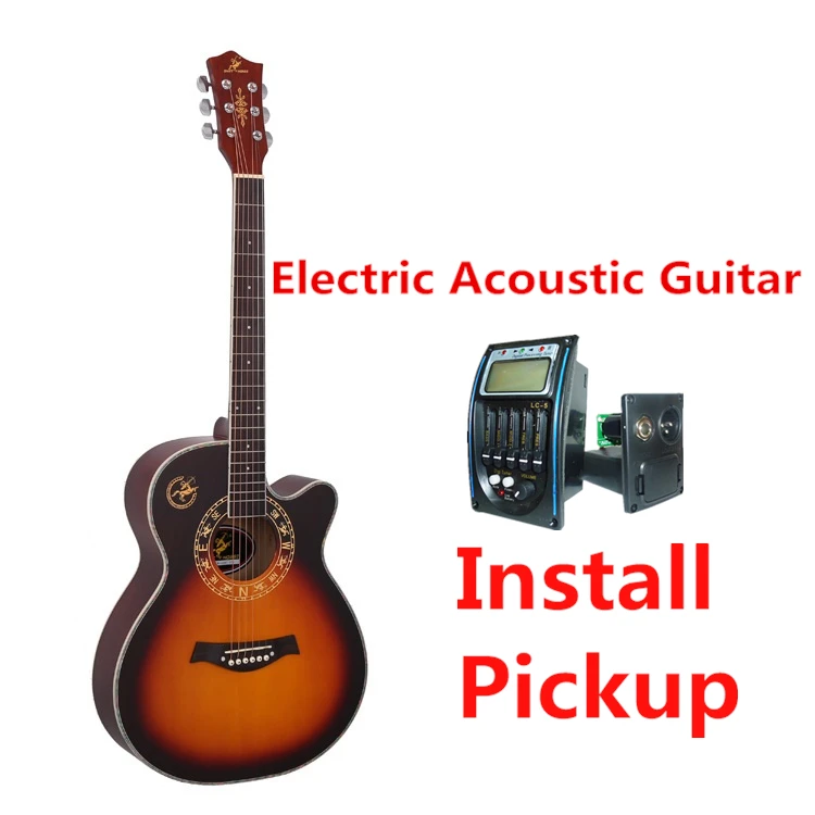 o3ts-EQ Гитара из липы электрическая стальная струна 40 дюймов A-Body Guitarra 6 струн поп-фолк Cutaway гитары Установить Пикап для начинающих черный - Цвет: o3ts-EQ