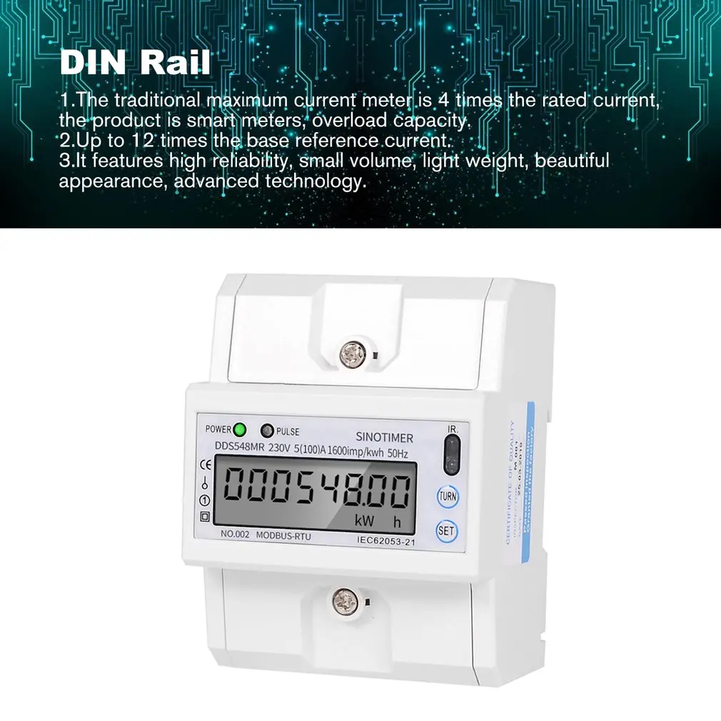 Мульти-функциональные однофазный или 3 фазы 4 провода 5-100A 230V AC счетчика энергии электрического измерителя расхода монитор DIN Rail