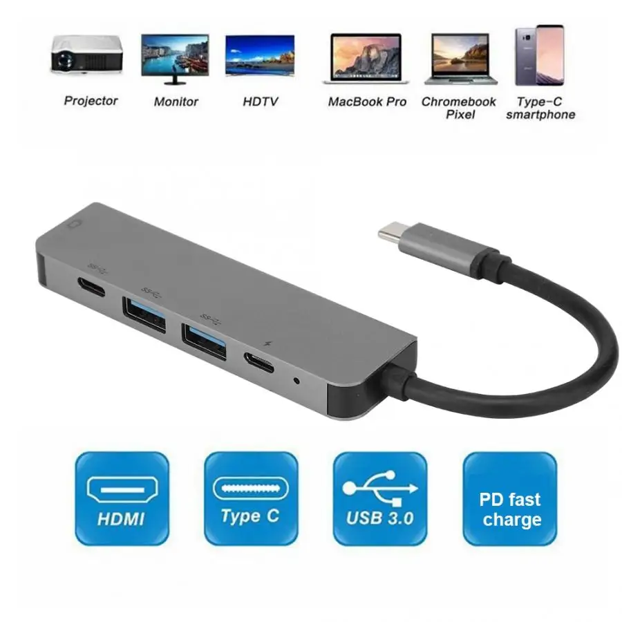 5-в-1 HDMI USB3.0 быстрой зарядки PD Тип тип-c док-станция USB хаб для MacBook/IPad pro док-станции