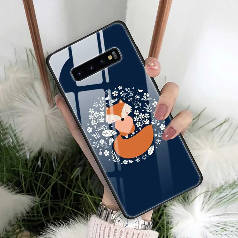 12 Милый осенний чехол из закаленного стекла с лисой для samsung Galaxy S10 S10e S9 S8 Note9 Note 10 Plus 5G A50 A30 края из ТПУ - Цвет: 12