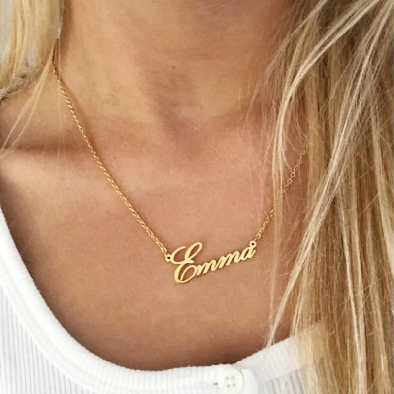 Customized Name Necklace Cursive Personalized BFF Jewelry Stainless Steel Chain Choker Silver Gold Collar Mujer Christmas Gift