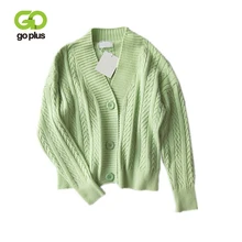 Gplus геометрический кардиган женский вязаный жакет v-образный вырез однобортный свитер в Корейском стиле трикотаж kardigan Swetry Damskie